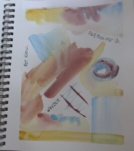 A page of an art journal with various colors and shapes.