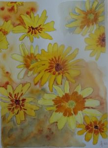 A painting of yellow flowers on paper