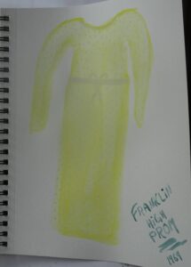 A drawing of a person in a yellow dress