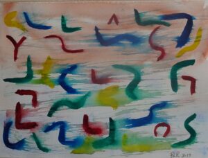 A painting of colorful arrows on paper.